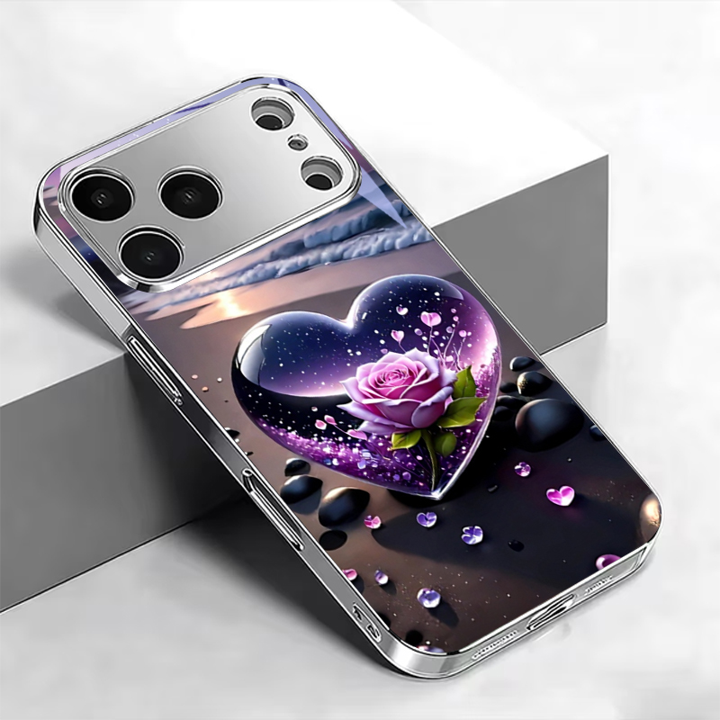 Phone Cases Beach - Heart Purple Rose Beach Electroplated Silver