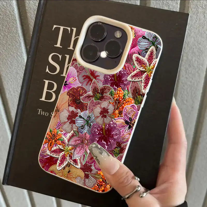 Phone Cases Beach - Luxurious Beaded Flower Lychee Texture Phone