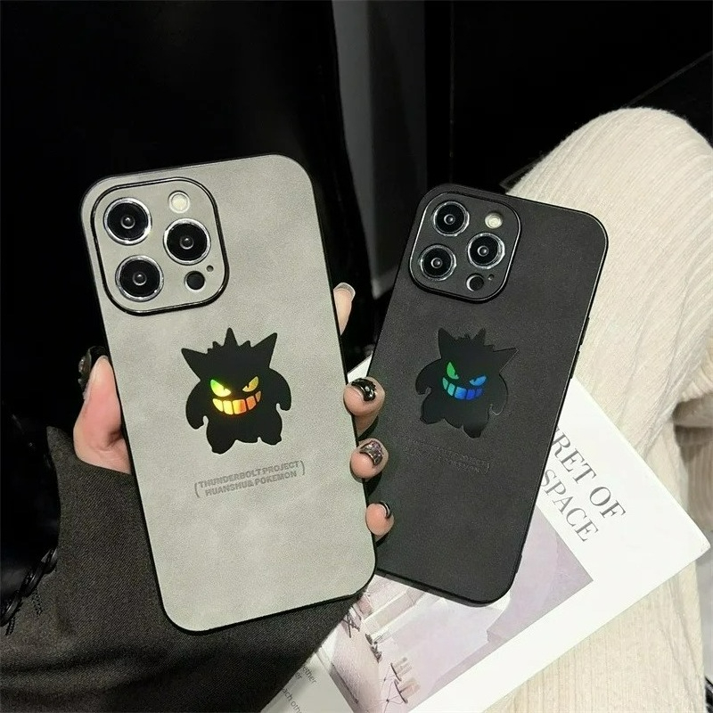 Phone Cases Leather - Cartoon Anime Gengar Leather Texture Laser