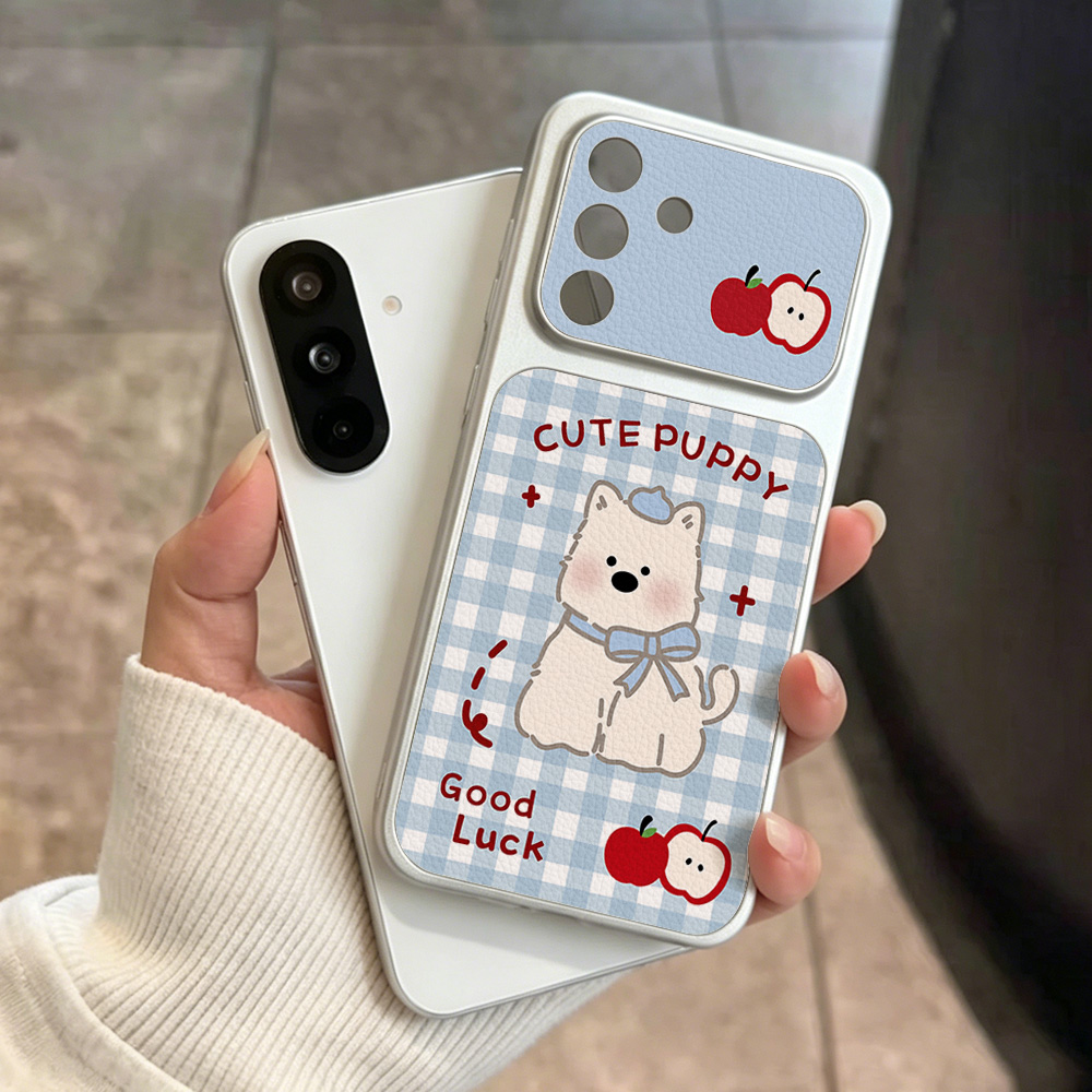 Phone Cases Leather - Blue Plaid Puppy Pattern Phone Case