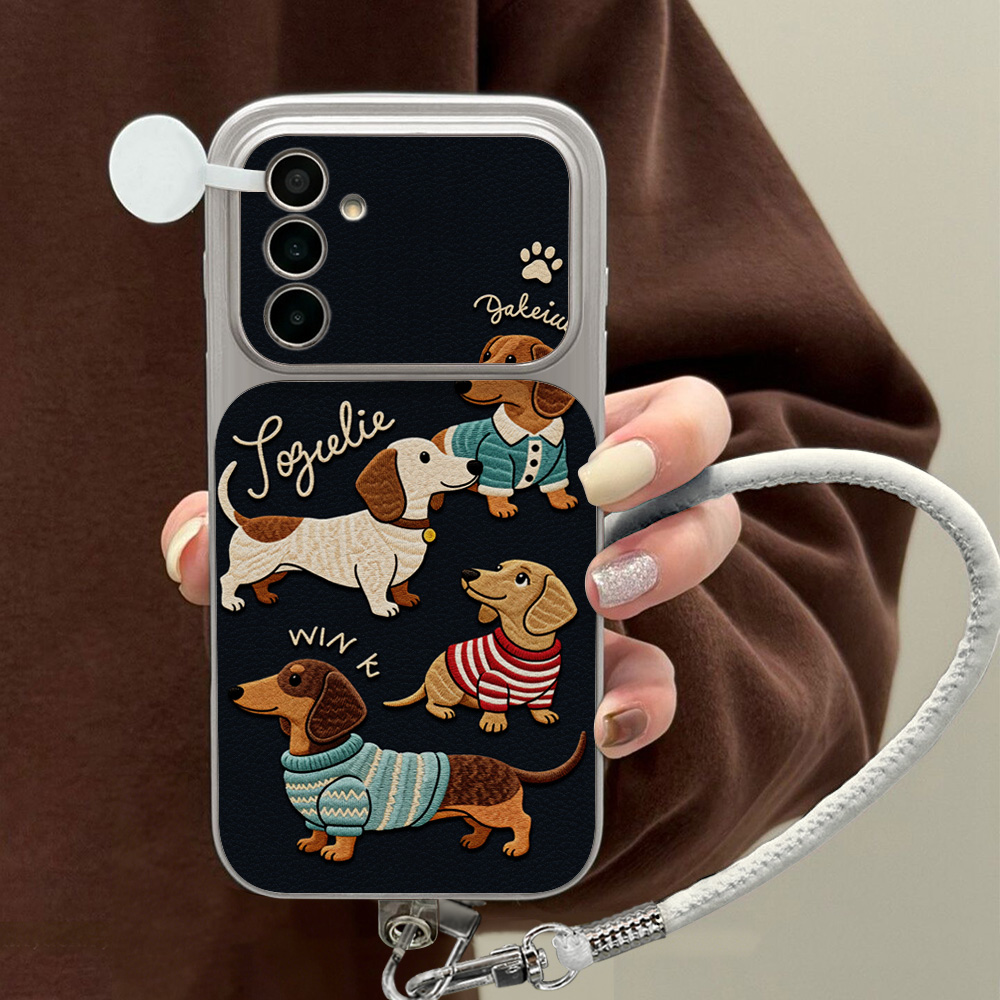 Phone Cases Leather - Cartoon Dachshund Phone Case For Samsung