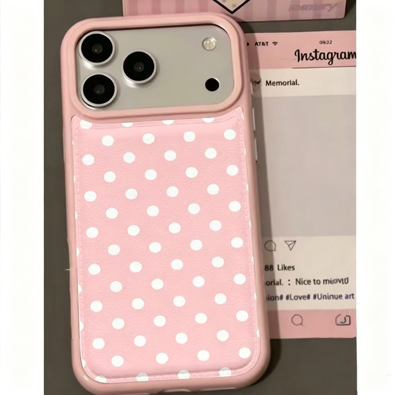 Phone Cases Leather - Ins Korean Trendy Cute Pink Polka