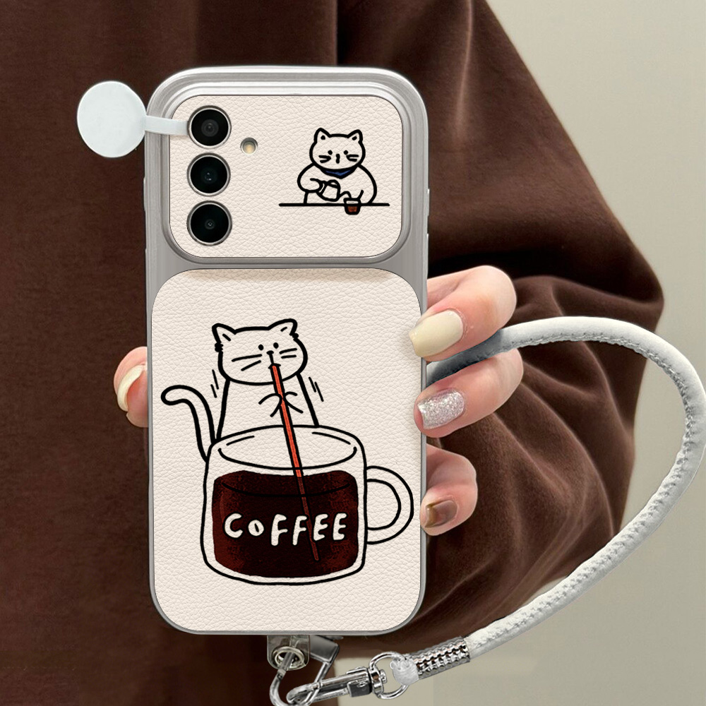 Phone Cases Leather - Coffee Cute Cat Phone Case For