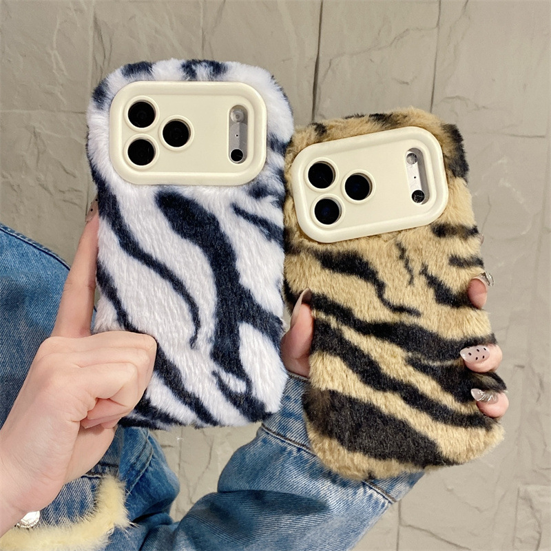 Phone Cases Iphone 13 - Luxury Zebra Pattern Fluffy Plush Phone