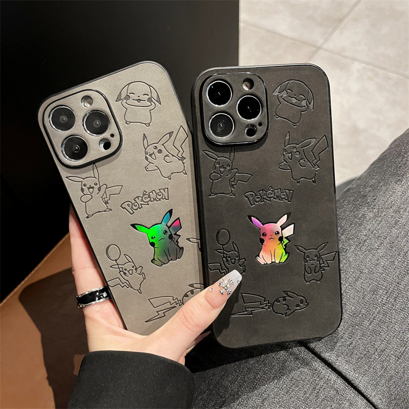 Phone Cases Leather - Cartoon Pikachu Faux Leather Laser Phone