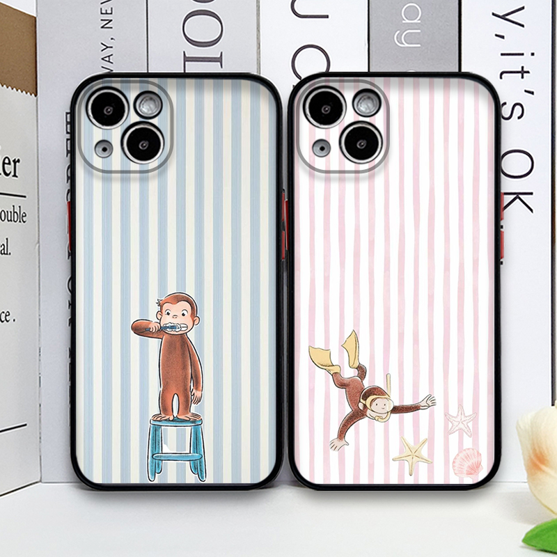 Phone Cases Iphone 13 - Cartoon Striped Monkey Holding Cat Phone