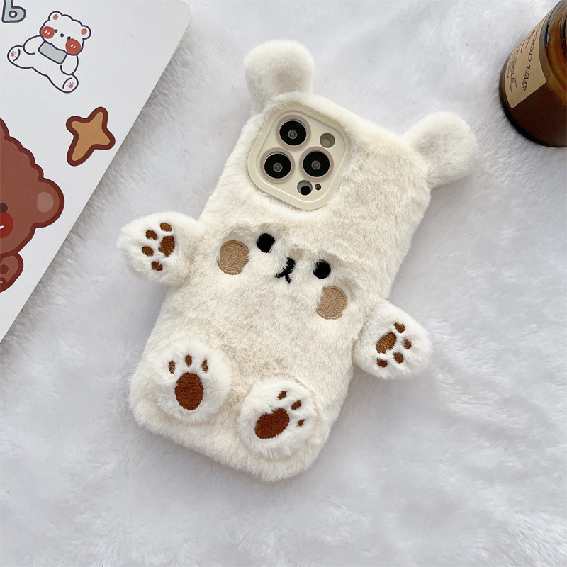 Korean 3D Cartoon Bear Fluffy  - Phone Cases Leather review and price