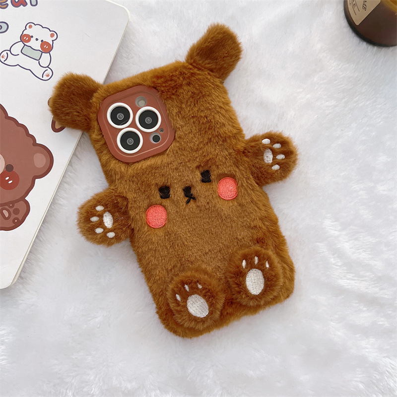 Korean 3D Cartoon Bear Fluffy  - Phone Cases Leather review and price
