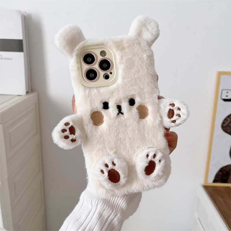 Korean 3D Cartoon Bear Fluffy  - Phone Cases Leather review and price