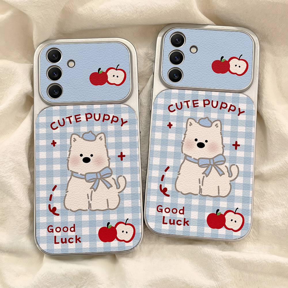 Blue Plaid Puppy Pattern Phone - Phone Cases Leather review and price