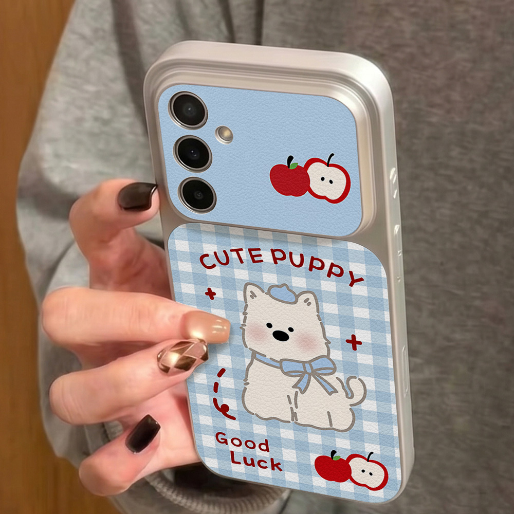 Blue Plaid Puppy Pattern Phone - Phone Cases Leather review and price