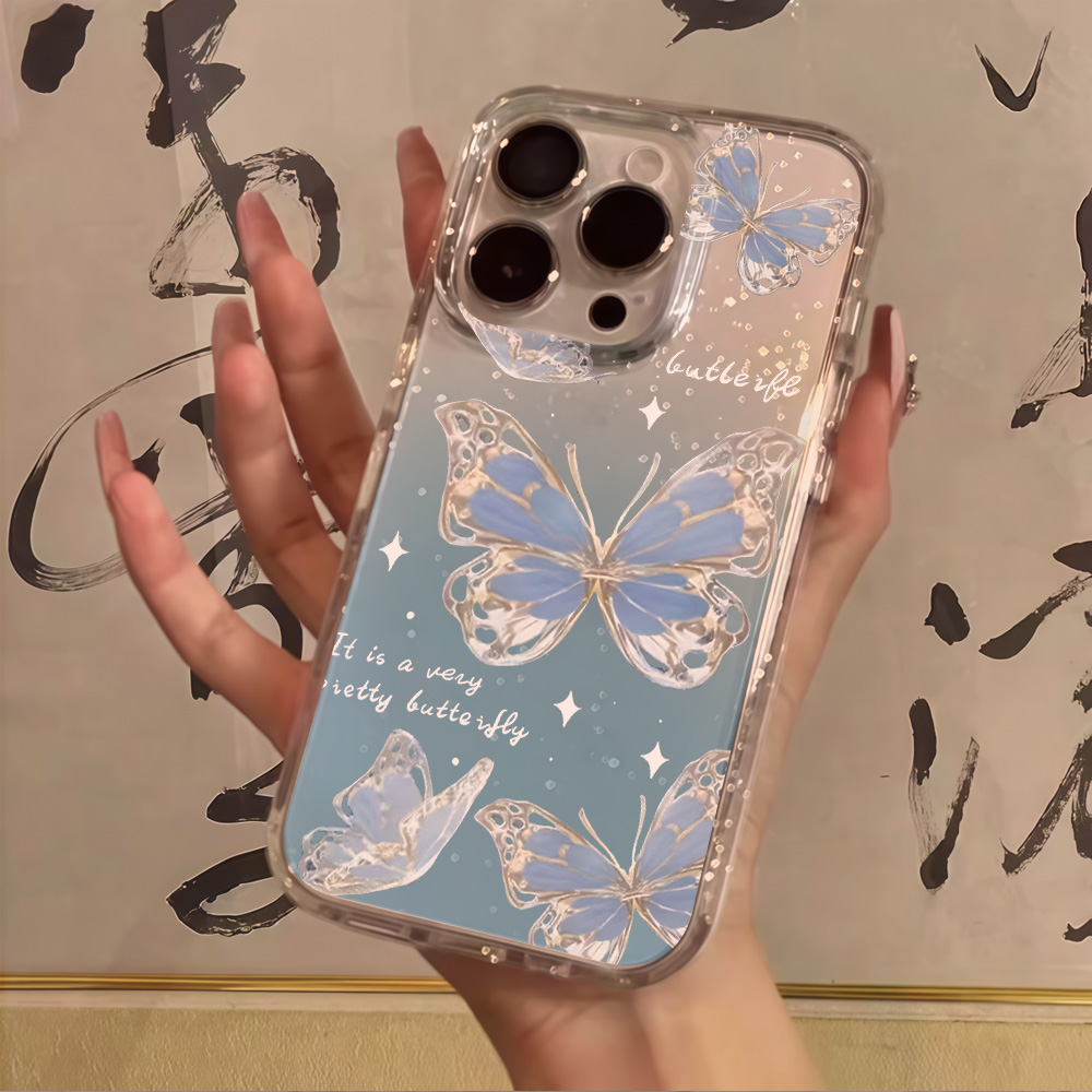 Luxury Blue Butterfly Clear Gl - Phone Cases Clear review and price